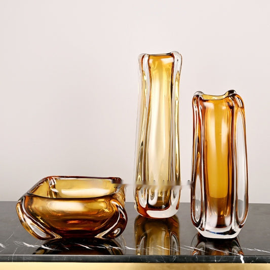 Modern Light Luxury Amber Thickened Creative Straight Glass Vase
