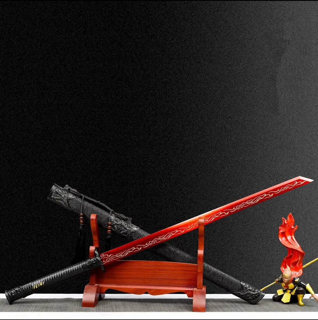 Blazing Flame Integral Tang Dynasty Horizontal Sword High Manganese Steel Self-Defense Cold Weapon  Collection-Grade  Unsharpened