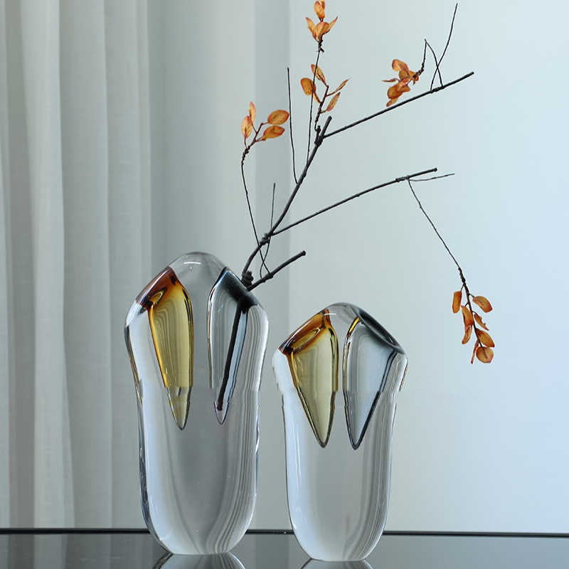 Light Luxury Modern Nordic Yellow Thickened Glass Flower Vase