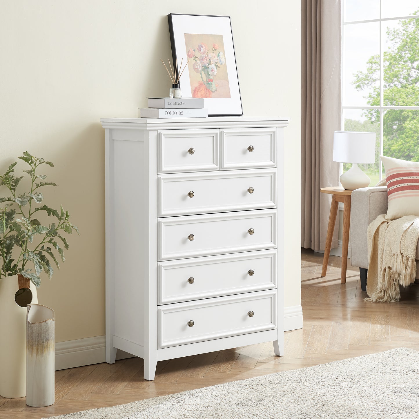 Modern 6 Drawers Dresser 6 Drawers Cabinet,Chest Of Drawers Closet Organizers And Storage Clothes Storage Drawers Cabinet For Living Room, Farmhouse Dresser Organizer White