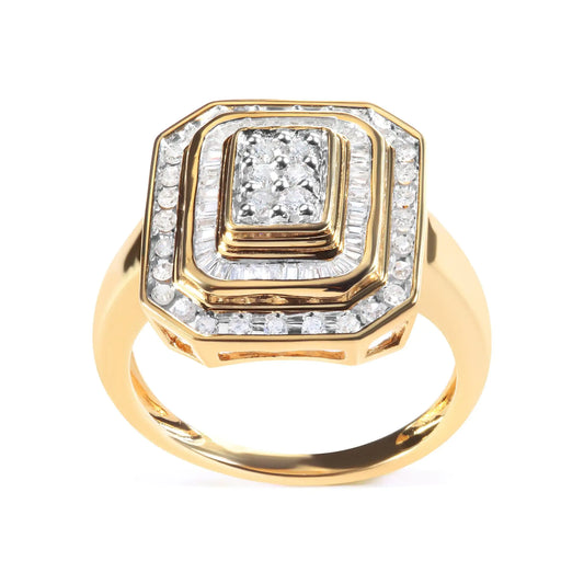10K Yellow Gold Plated Sterling Silver Round & Baguette Diamond Ring