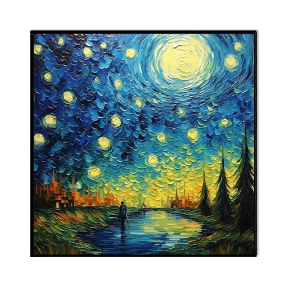 Famous Artist Starry Sky Landscape Picture Oil Painting On Canvas Handmade Modern Abstract Wall Art Living Room Home Decor Rolled Frameless Unstretched Painting