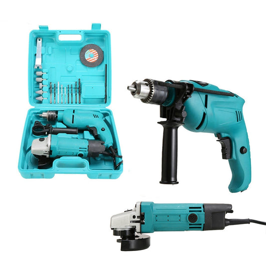 Cross-border Electric Drill Polishing Suit Tool Multifunctional Impact Electric Drill Angle Grinder Two-piece Suit Electric Tool Set