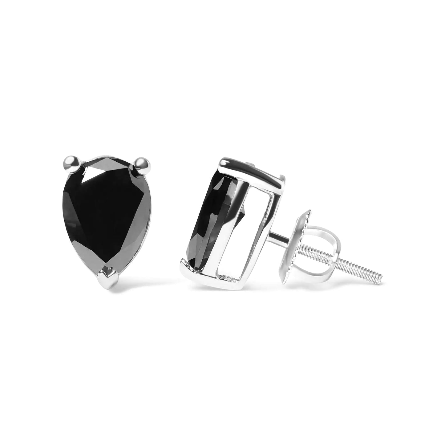 14K White Gold 3.00 Cttw Black Pear Shaped Diamond Solitaire Stud Earrings Jewellery