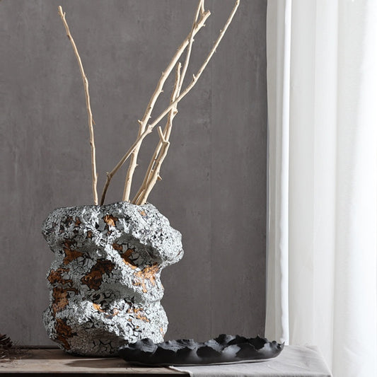 Gray-and-white Wabi-sabi Style Handcrafted Rustic Ceramic Flower Vase