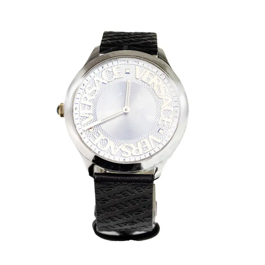 Original Versace 38mm Silver Logo Halo Dial Embossed Leather Watch