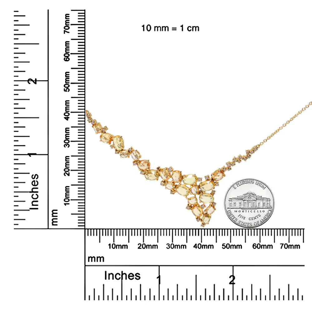 18K Yellow Gold 1/2 Cttw Brown Diamond and Multi-Size Oval Yellow Sapphire Cluster Cascade Station Necklace