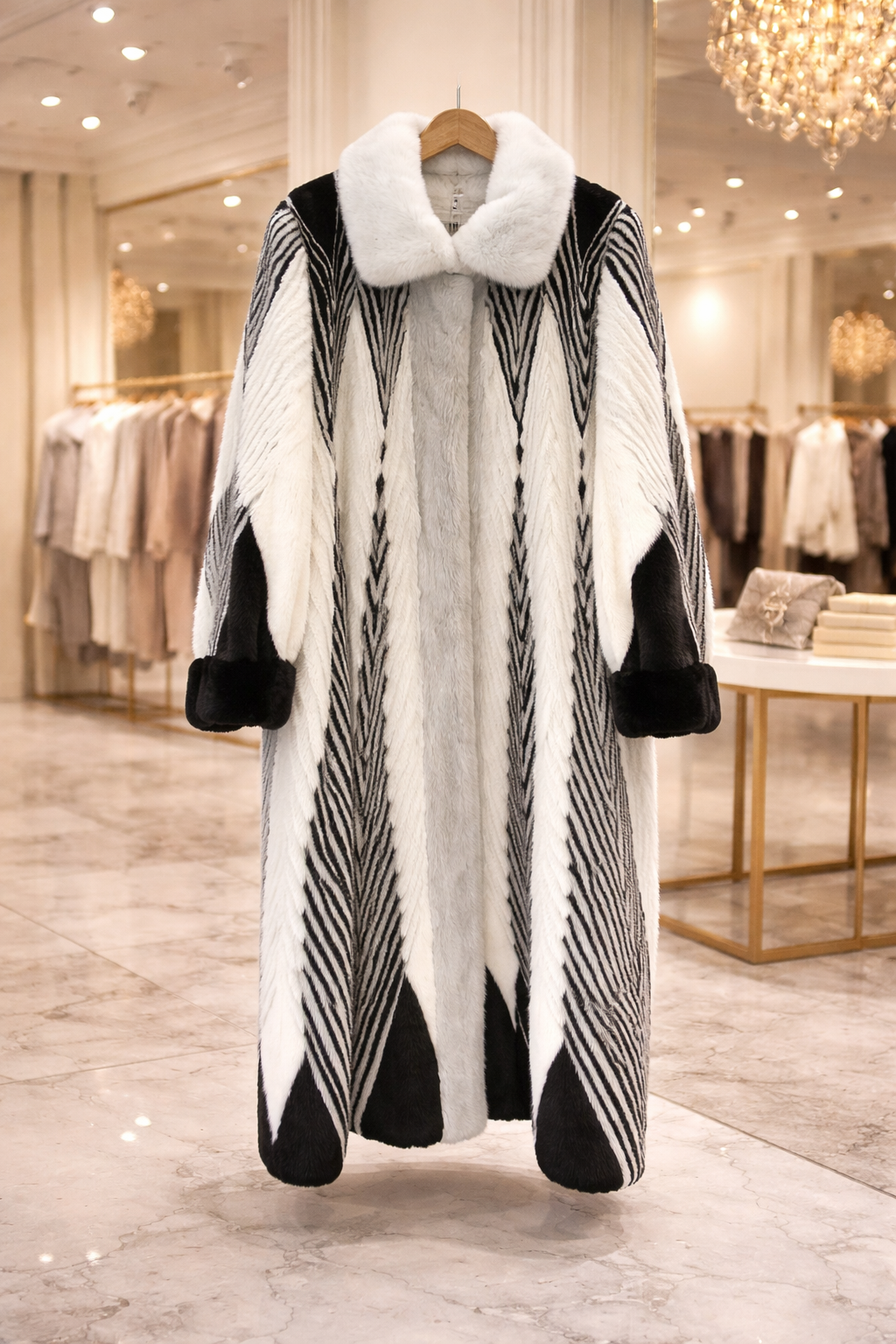 Mink Coat Gradient Striped V-Neck