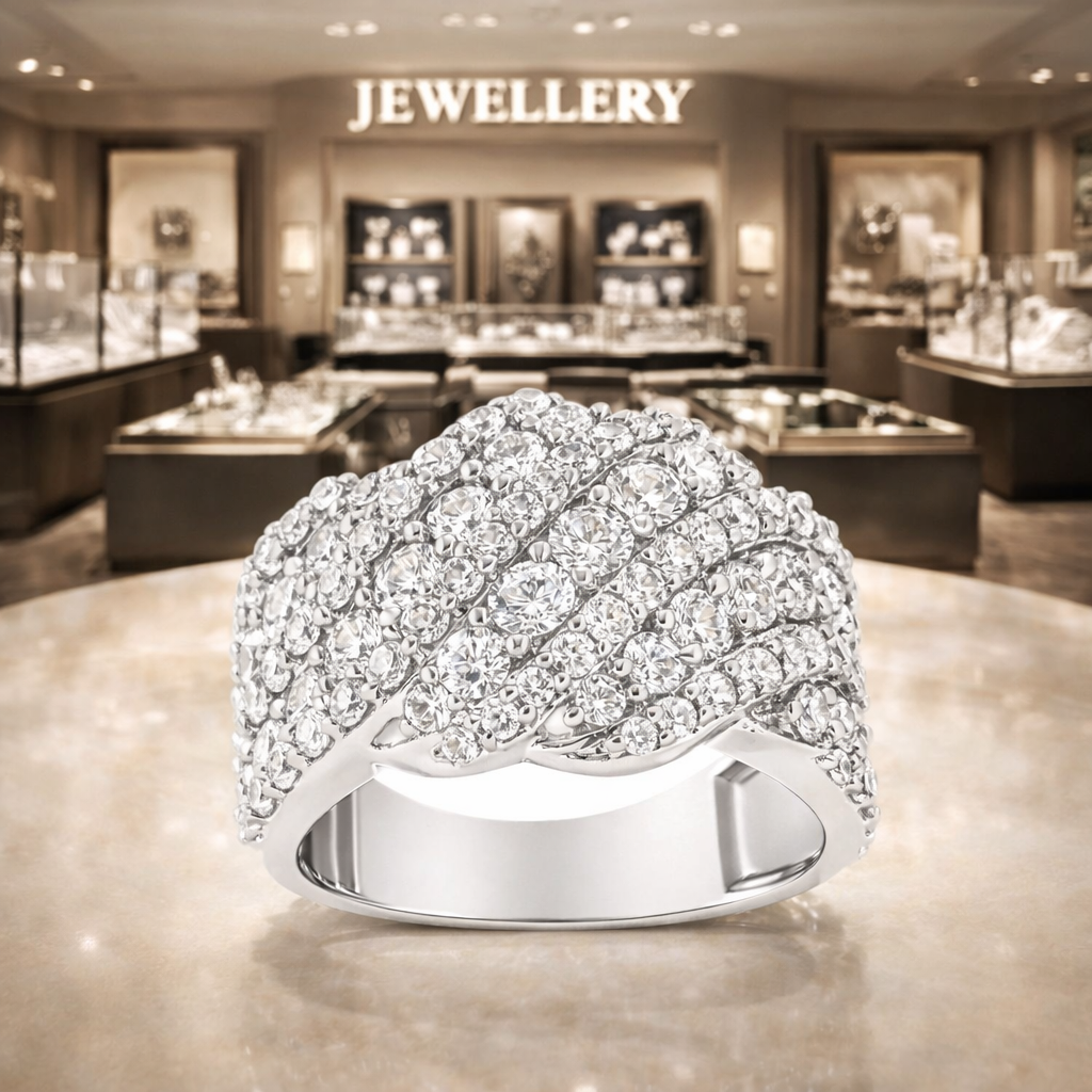 10K Yellow Gold 3.00 Cttw Diamond Multi Row Cluster Band Ring