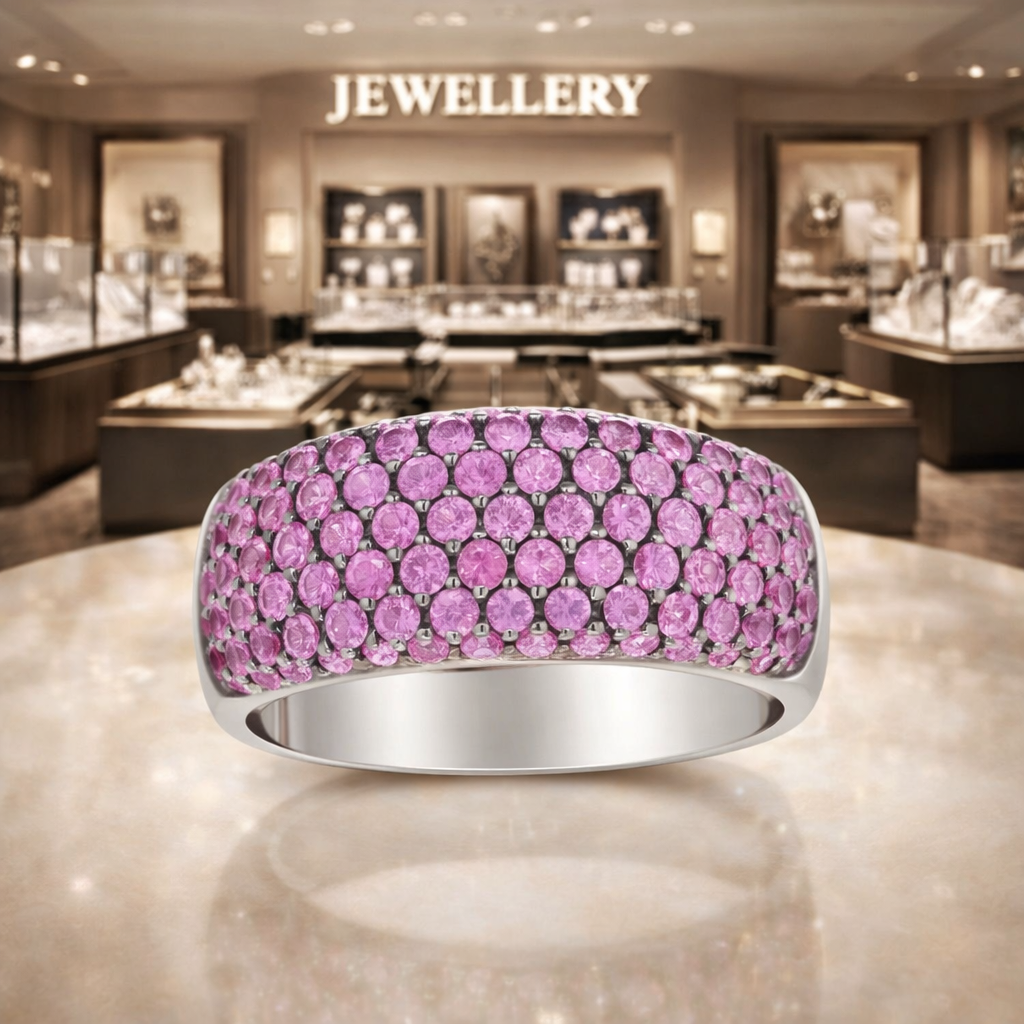 18K White Gold and Black Rhodium Multi Row Pink Sapphire Classic Band Ring