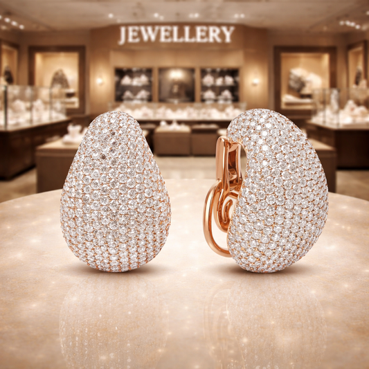 18K Rose Gold 13 1/5 Cttw Micro-Pave Diamond Sculptural Design Statement Omega Back Earrings