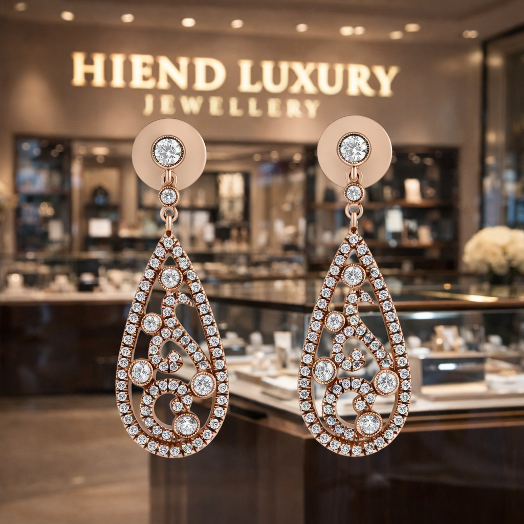 18K Rose Gold 1 1/4 Cttw Diamond Teardrop Shaped Drop and Dangle Screw Back Stud Earring