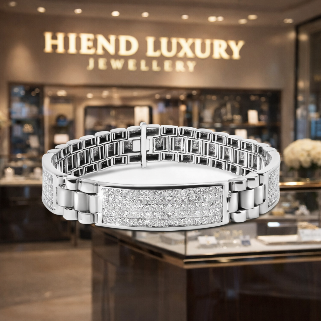 14K White Gold 12.0 Cttw Men's Invisible Set Princess Diamond Tennis Bracelet