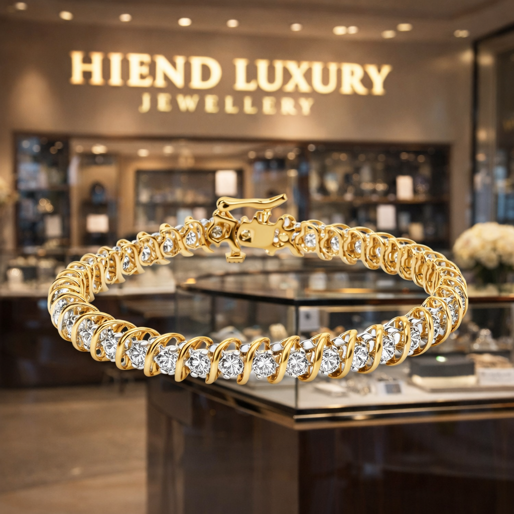 18K Yellow Gold 4.0 Cttw Round-Cut Diamond S-Link 7" Inch Tennis Bracelet