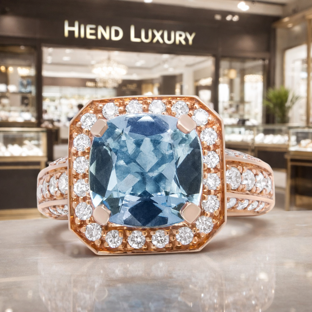 18K Rose Gold Cushion Shaped Aquamarine Ring