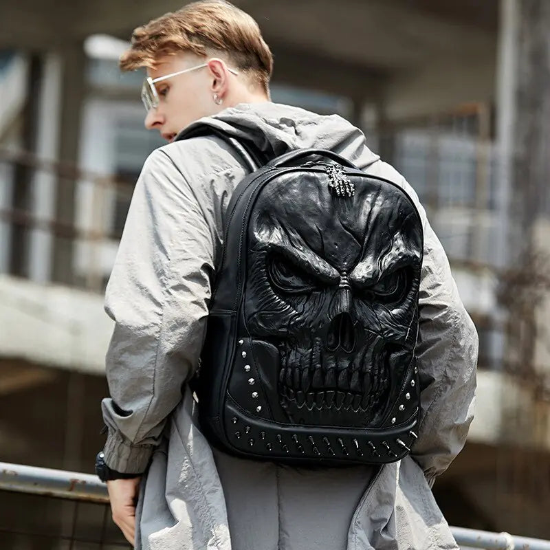 Original From Factory Skull Face Leather Backpacks