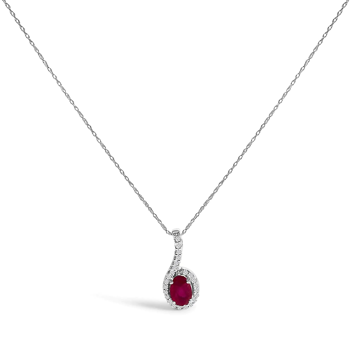 10K White Gold Red Ruby and Diamond Accent Teardrop Pendant Necklace - 18" Inches jewellery