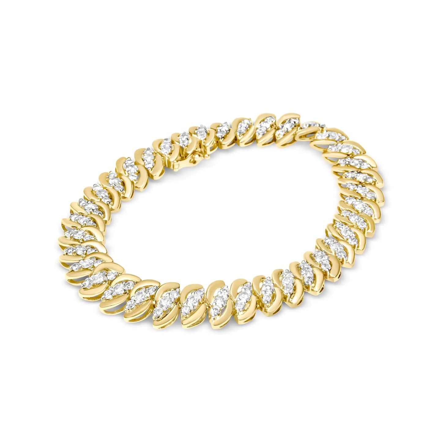 10K Yellow Gold 5.0 Cttw Diamond Double Row S-Link Cuban Bracelet jewellery