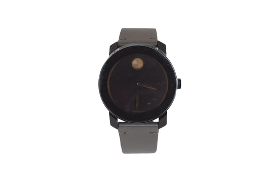 Movado Men's Bold Dark Brown Case Red Dial Light Grey Leather Strap Watch