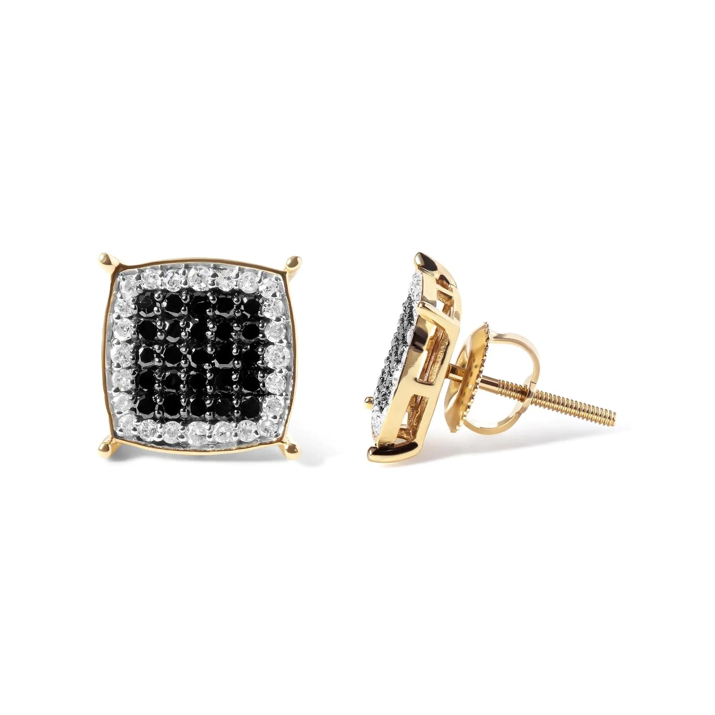 Men's 10K Yellow Gold White and Black Treated Diamond Earring