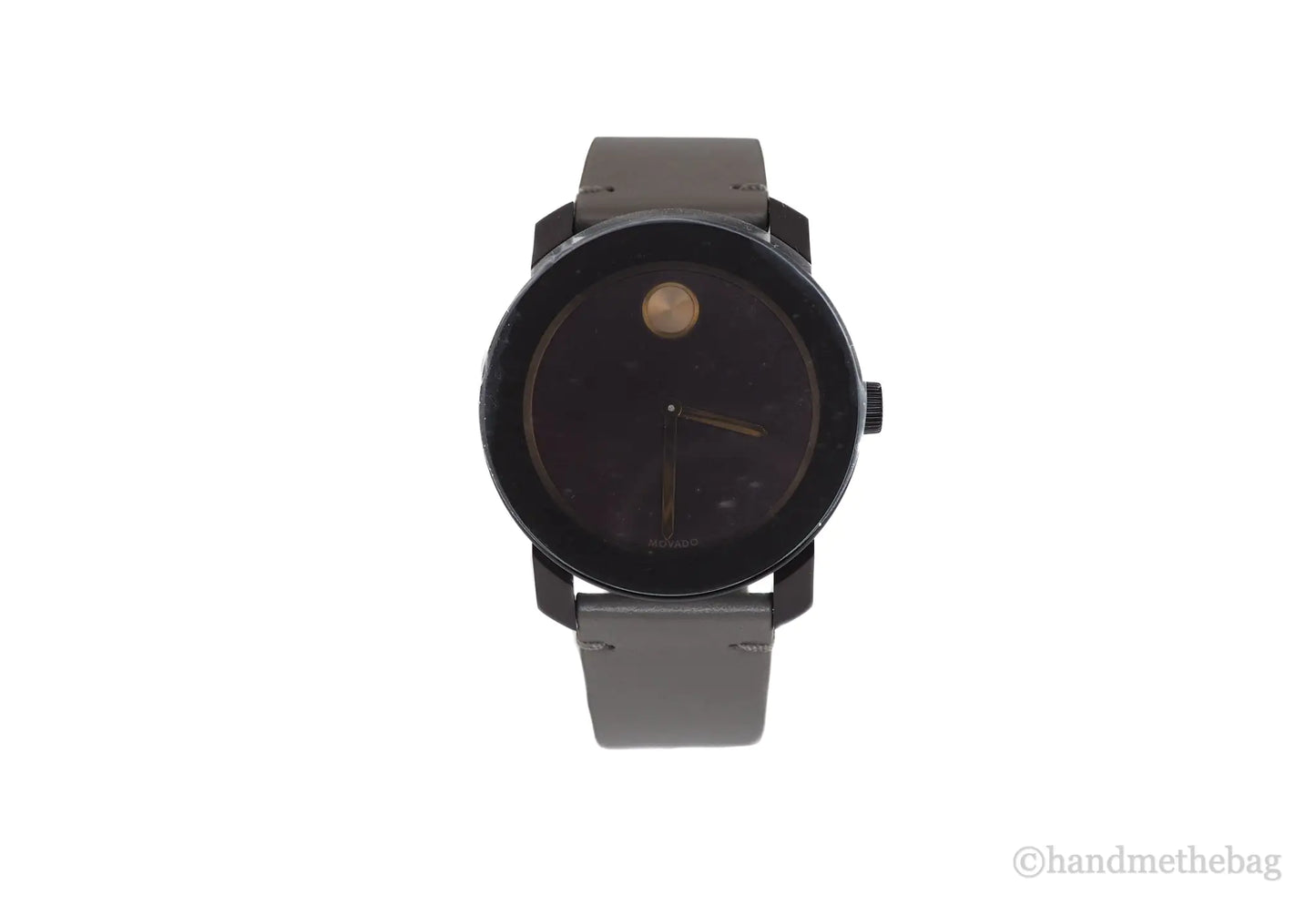 Movado Men's Bold Dark Brown Case Red Dial Light Grey Leather Strap Watch