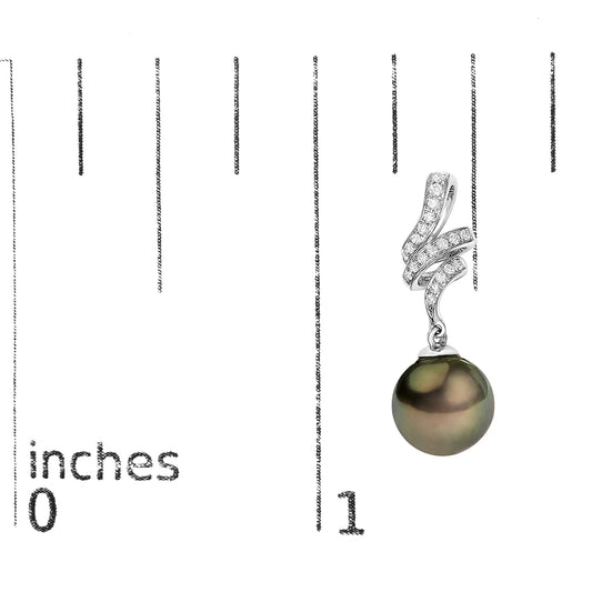 14K White Gold 9MM Cultured Black Pearl and Diamond Accent Drop and Dangle Earrings (I-J Color, SI1-SI2 Clarity)