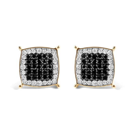Men's 10K Yellow Gold White and Black Treated Diamond Earring