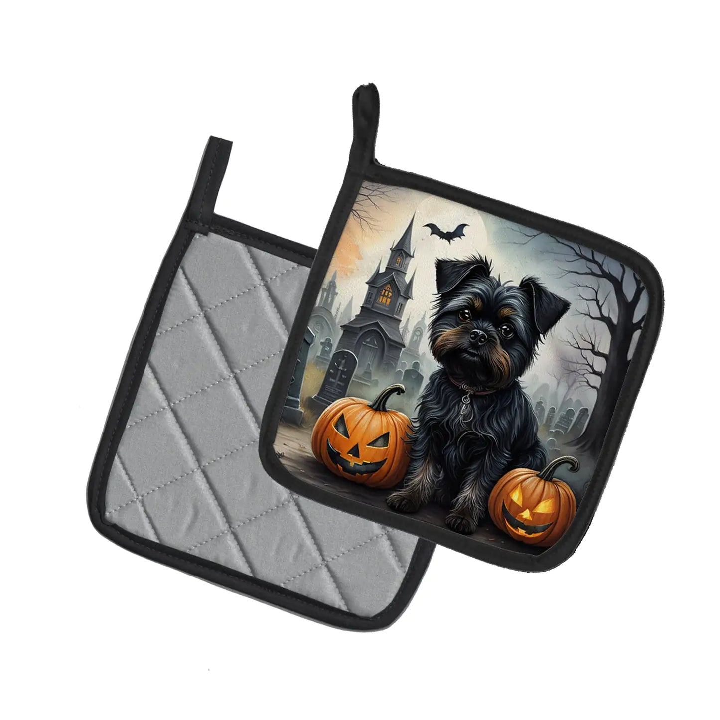 Affenpinscher Spooky Halloween Pair of Pot Holders