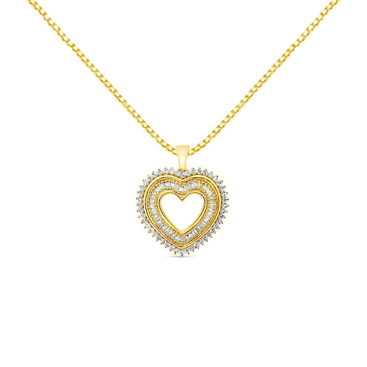 14K Yellow Gold Plated .925 Sterling Silver 1.0 Cttw Round and Baguette-Cut Diamond Composite Hearth 18" Pendant Necklace jewellery