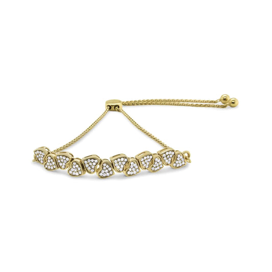 Yellow Gold Plated Diamond Sideways Hearts Bolo Bracelet
