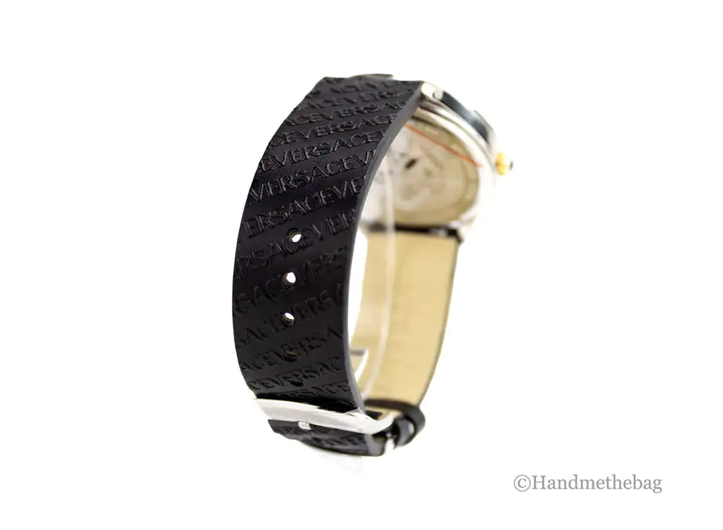 Original Versace 38mm Silver Logo Halo Dial Embossed Leather Watch