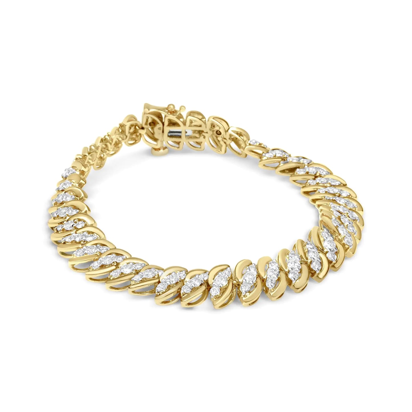 10K Yellow Gold 5.0 Cttw Diamond Double Row S-Link Cuban Bracelet jewellery