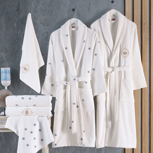 Water Green Embroidered Cotton Bathry Set