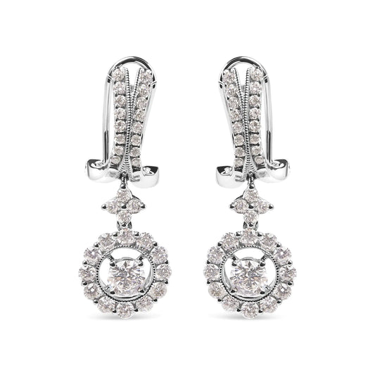 14K White Gold 1 7/8 Cttw Diamond Drop and Dangle Halo Earring with Omega Back