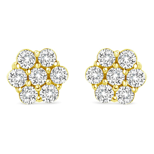 14K Yellow Gold 1/2 Cttw Round Brilliant Cut Diamond Floral Cluster Screwback Stud Earrings (I-J Color, SI2-I1 Clarity)
