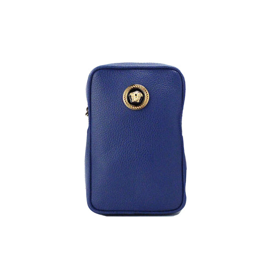 Versace Mini Navy Leather Medusa Pendant Crossbody