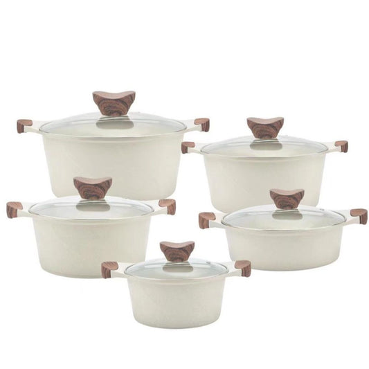 10-piece Non-stick Pan Wood Grain Die Casting Aluminum Pot Medical Stone Pan