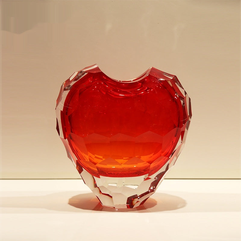 Luxury Gradient Red Heart-shaped Crystal Glass Vase Ornament