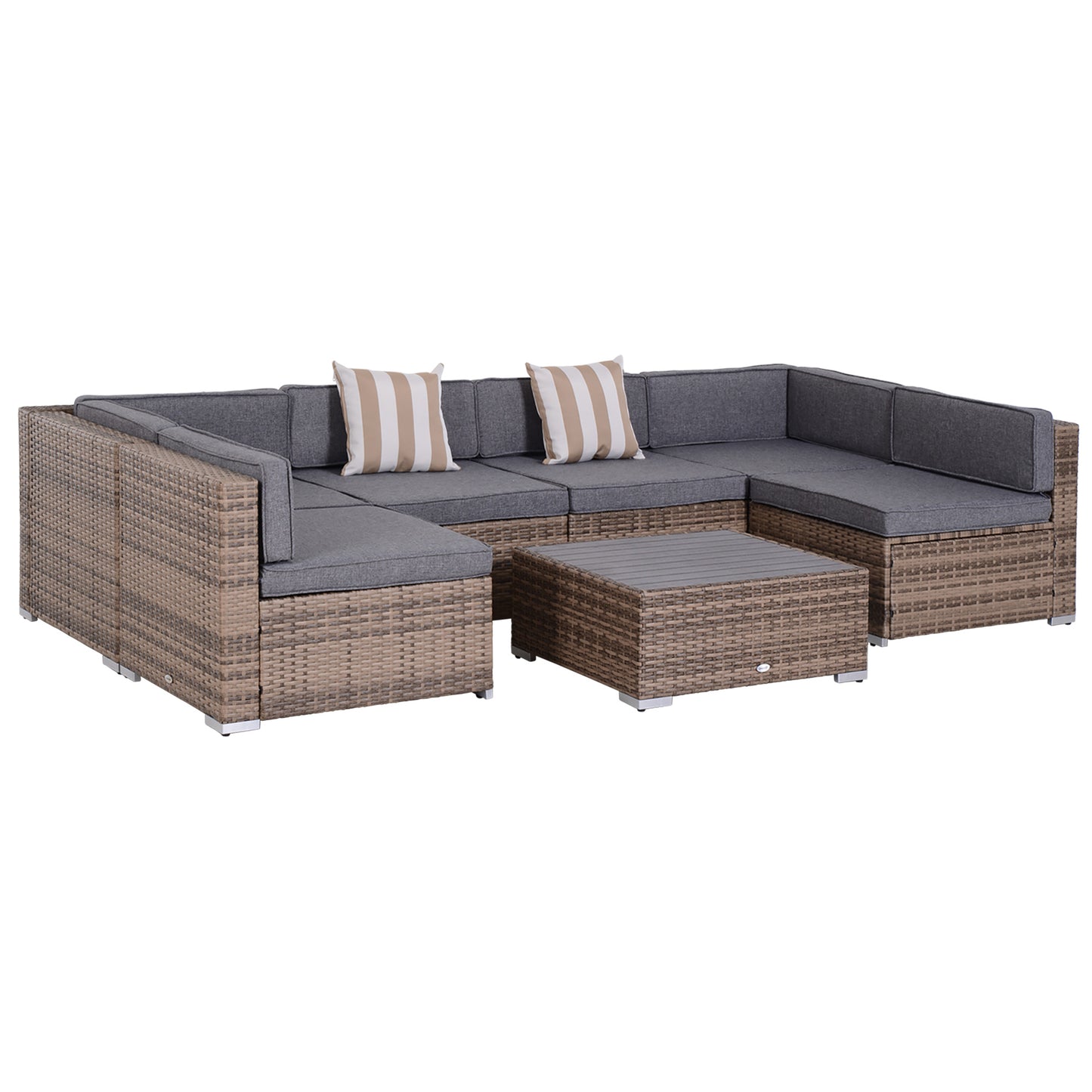 Modern Rattan Patio Furniture Set, 7-Piece Outdoor Wicker Sofa Set with Cushions for Home & Family Gatherings, Gray