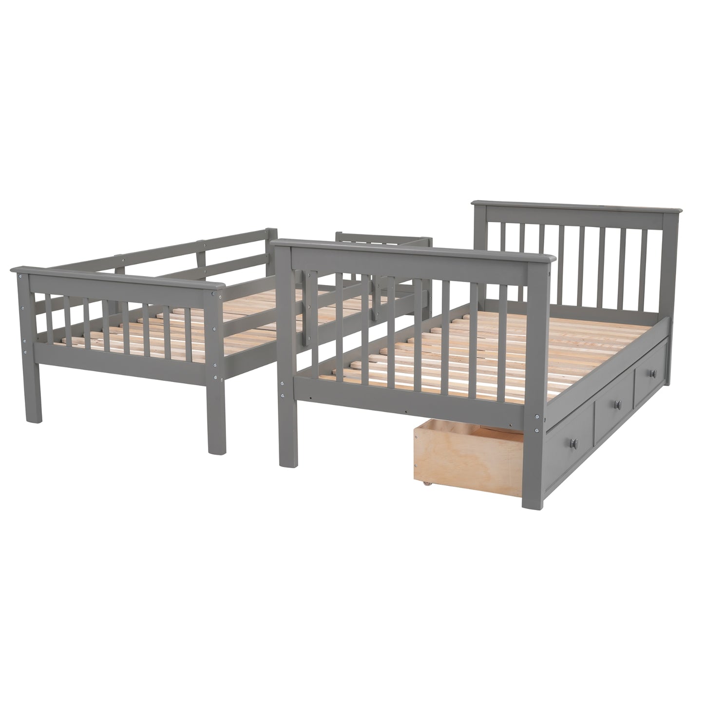 Stairway Twin-Over-Twin Bunk Bed With 3 Drawers - Gray