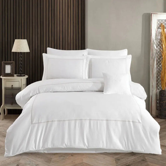 Queen 800 TC Satin Double Duvet Cover Set - Cream