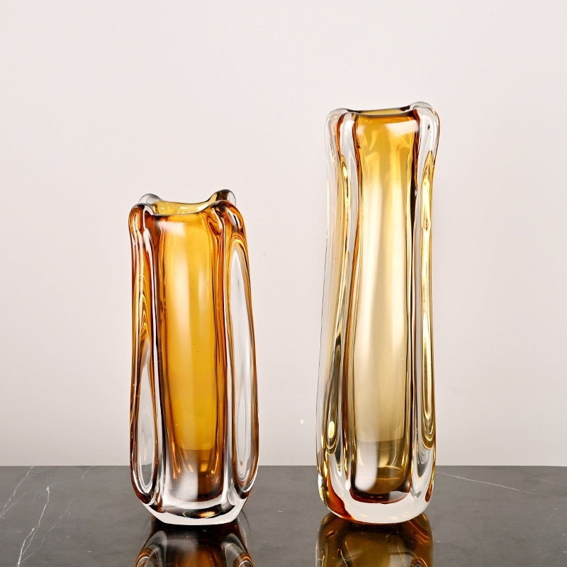 Modern Light Luxury Amber Thickened Creative Straight Glass Vase