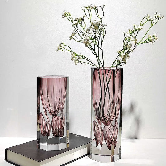 Modern Minimalist Hand-cut Hexagonal Purple Glass Vase