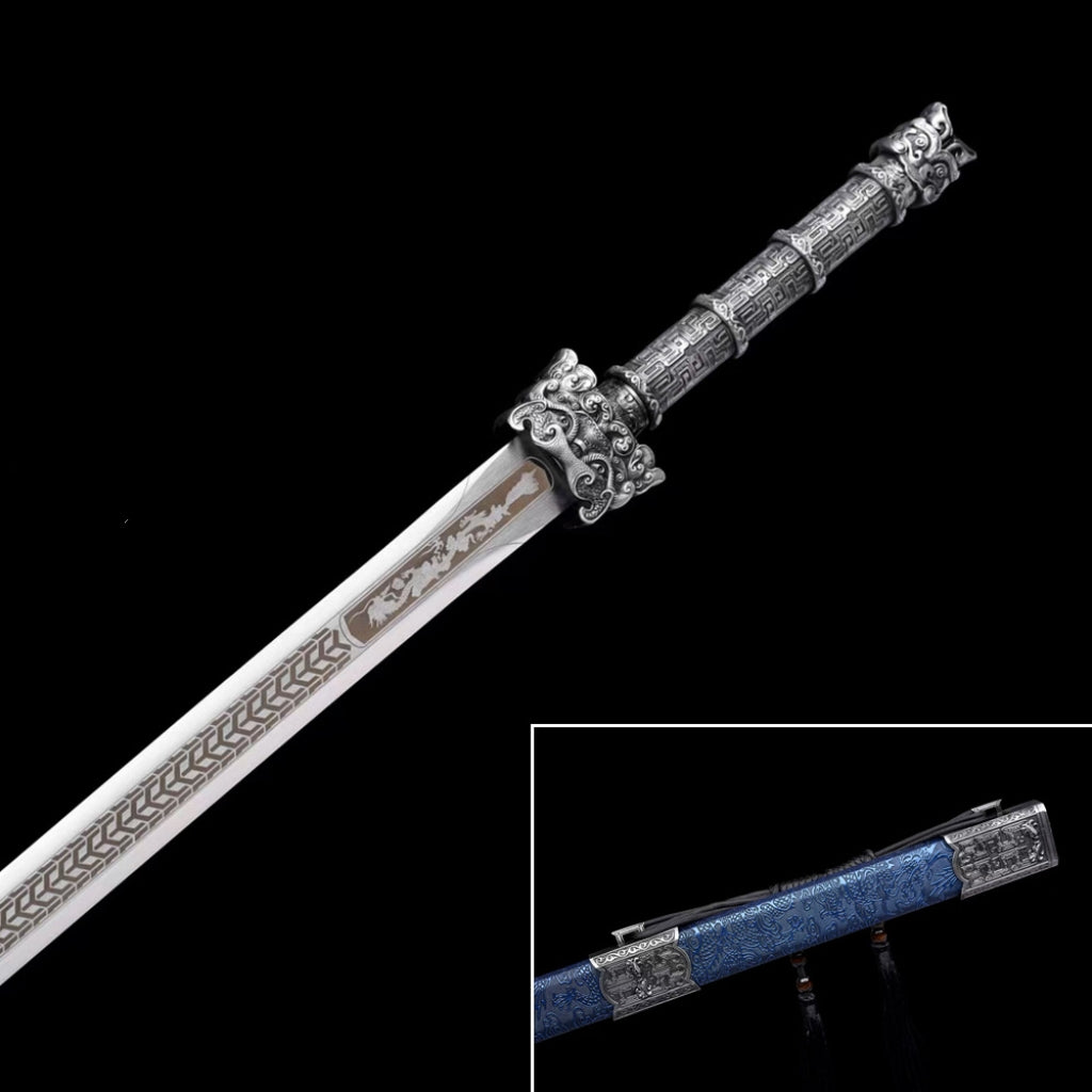 Ancient-Style Integral Tang-Style Sword Long Sword Manganese Steel Sword Blade Han-Style Sword Tang-Style Horizontal Saber, Cold Weapon Unsharpened