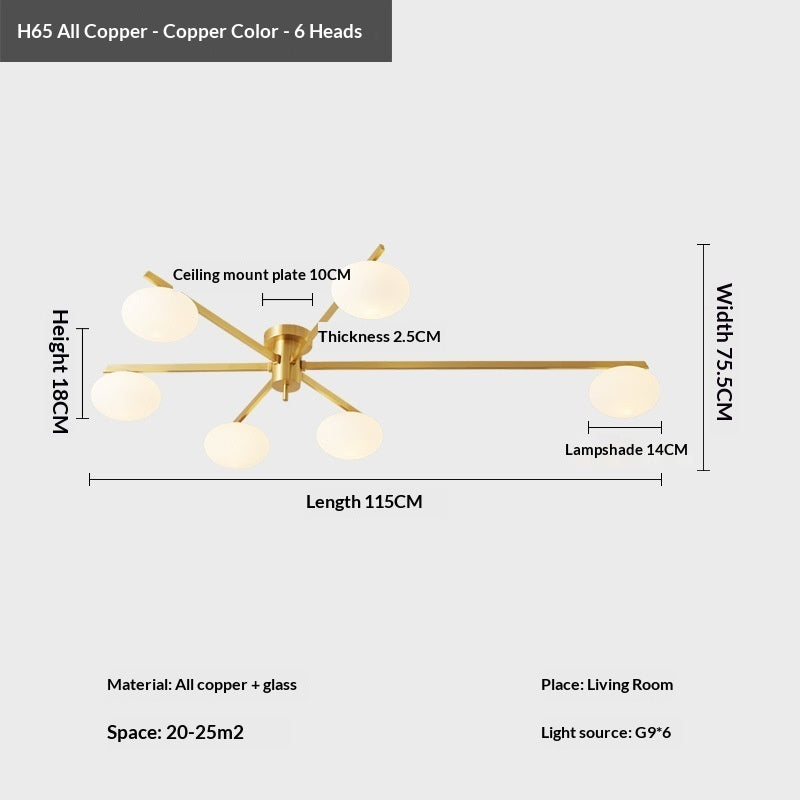 All-Copper Living Room Chandelier Creative Bedroom Lighting Fixture