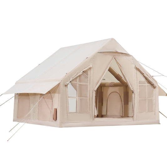 Inflatable Tents For Camping, 4-6 Person Easy Setup Blow Up Tent With Hand Pump, 300D Oxford 4 Season Glamping Tent With Stove Jack 2 Doors & 4 Mesh Windows, Storage Bag Included For Easy Taking