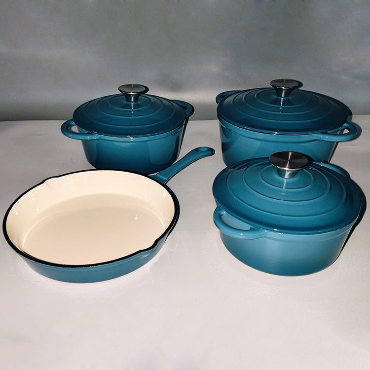 Inner White Enameled Cast-iron Cookware Household Enamel Soup Deep Stew Casserole Four-piece Set