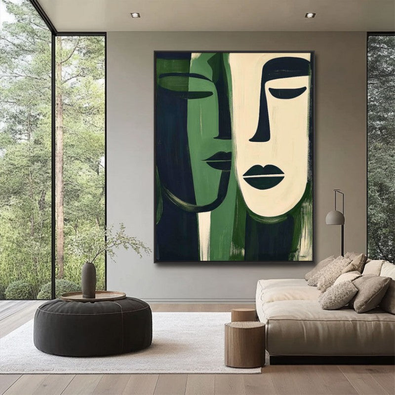 Hand-Painted Oil Paintings On Canvas Abstract Green Face Painting Wall Picture For Living Room Home Decor Art No Framed