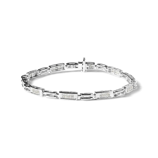 14K White Gold 1.0 Cttw Invisible Set Princess Cut Diamond Tennis Bracelet