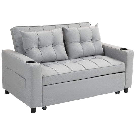 Two-Seater Pull-Out Sofa Bed - Light Grey